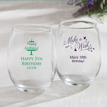 Personalized 15oz Stemless Wine Glasses – birthday design